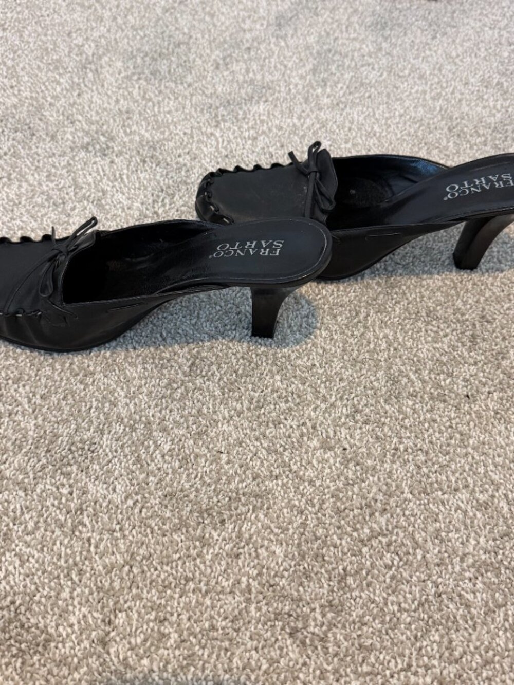 Franco Sarto Black Leather Mule Heels Slip On Kitten Heel Loafers Size 8 - Picture 4 of 8
